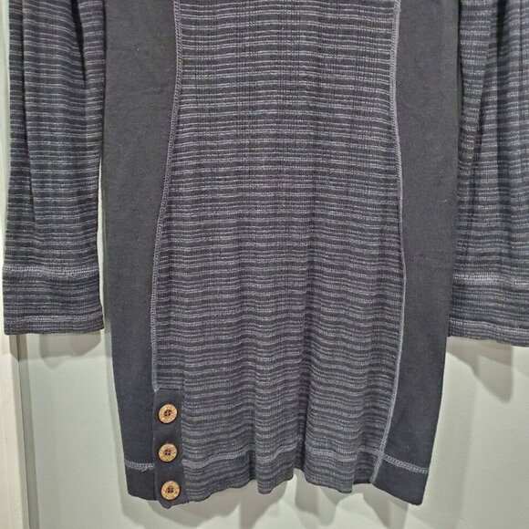 PrAna Women's Coal Kelland Turtleneck Wool-Blend Sweater Dress Black Stripe Sz M - Picture 3 of 16